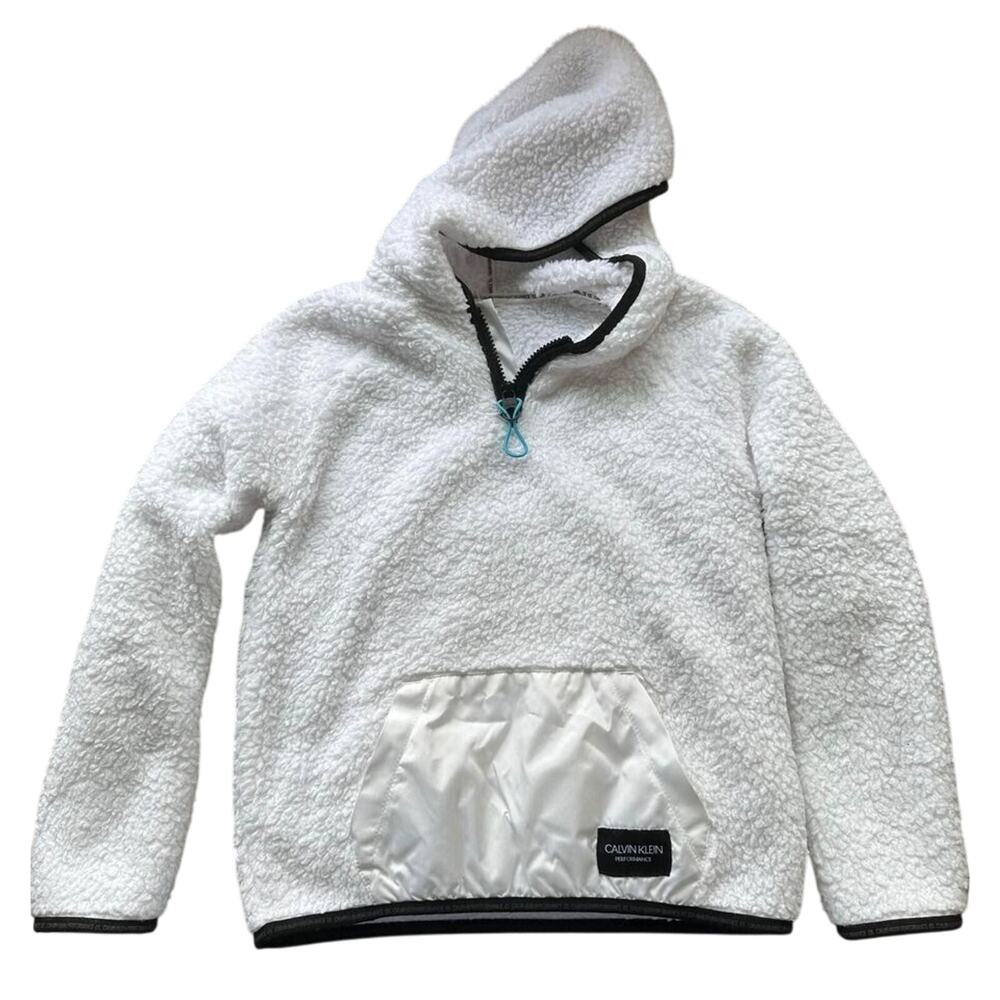 EUC Calvin Klein White Fleece Hoodie sz M 10/12